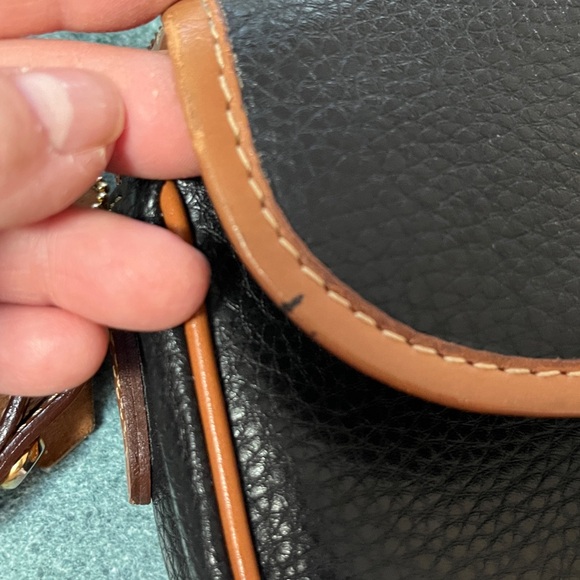 EUC  Delane Canada Pebbled Leather Black & Caramel Leather Crossbody Bag - Picture 13 of 13